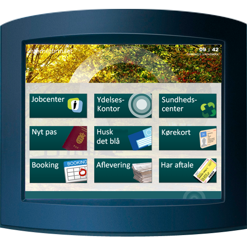 Borgere registrerer sig på en stander med sundhedskortet eller trækker et kønummer